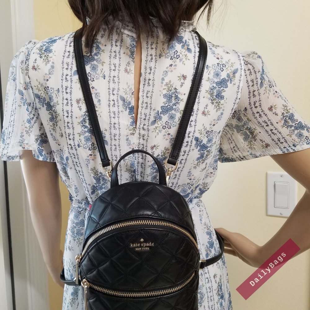 BLACK MINI CONVERTIBLE BACKPACK KATE SPADE LEATHER - Picture 8 of 15